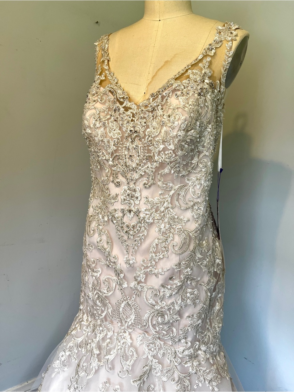 Ivory-Blush Lace Mermaid Wedding Dress - Picture 5 of 10